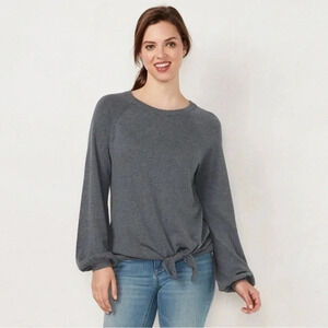 LC Lauren Conrad Chic Smokey Blue Long Sleeve Knot Sweater Plus Size 1X